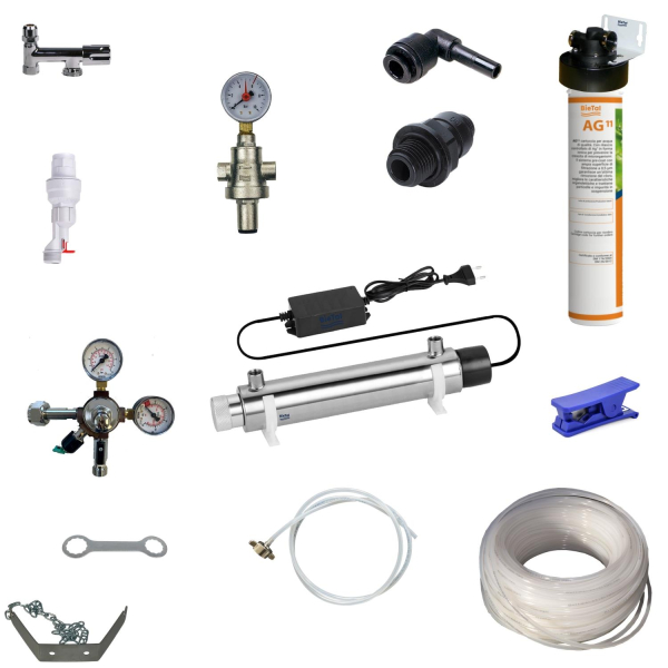 Anschlußpaket Sprudel Tafel Wasser Anlagen Geräte Auftisch Aktivkohle Filter & UVC