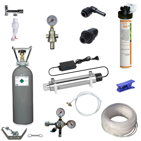 Anschlußpaket Sprudel Tafel Wasser Anlagen Geräte Auftisch Aktivkohle Filter UVC 2Kg CO2
