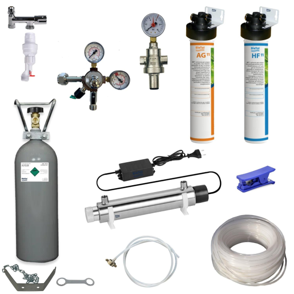 Anschlußpaket für Sprudel Tafel Wasser Anlagen Geräte Auftisch Ultra Filter UVC 2Kg CO2
