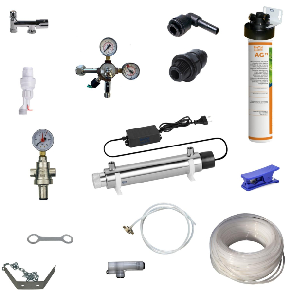 Anschlußpaket Sprudel Tafel Wasser Anlagen Geräte Untertisch Aktivkohle Filter & UVC