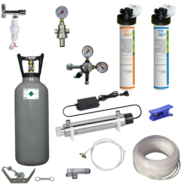 Anschlußpaket Sprudel Tafel Wasser Anlagen Geräte Untertisch Ultra Filter UVC 6Kg CO2