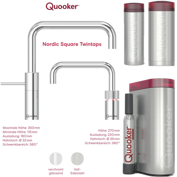 KONFIGURATOR - Quooker Nordic Square Twintaps Wasserhahn zum konfigurieren als SET