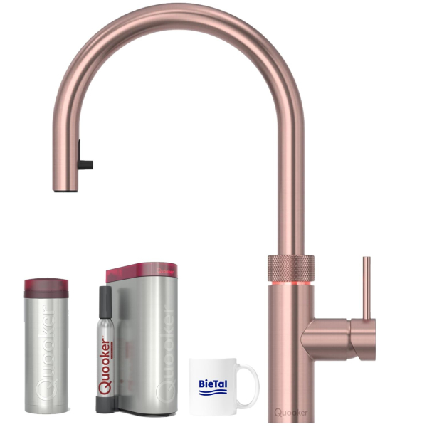 Quooker Wasserhahn Flex Kupfer Rosé & PRO3 Heißwasser & CUBE Sprudelwasser