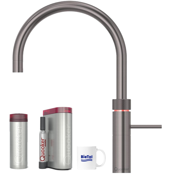 Quooker Wasserhahn Fusion Round Gunmetal & PRO3 Reservoire & CUBE Sprudelwasser