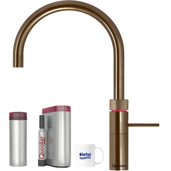 Quooker Wasserhahn Fusion Round Messing Patina PRO3 Reservoire CUBE Sprudelwasser