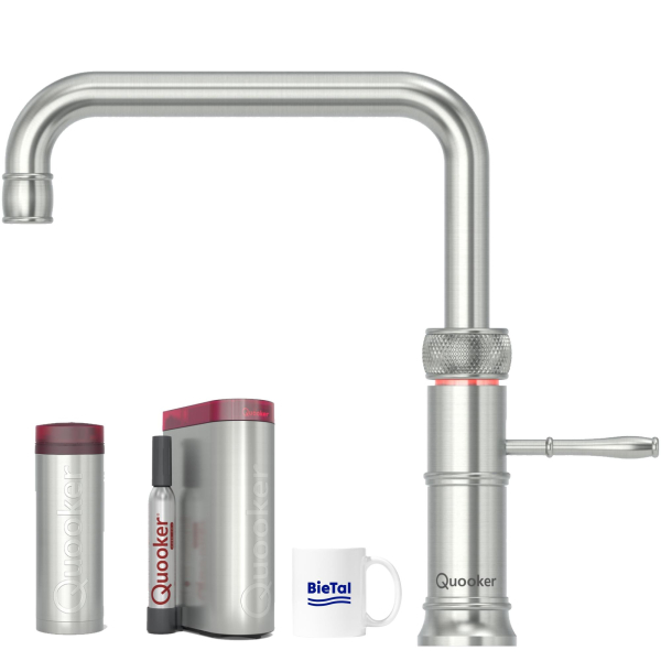 Quooker Wasserhahn Classic Fusion Square Voll Edelstahl PRO3 CUBE Sprudelwasser