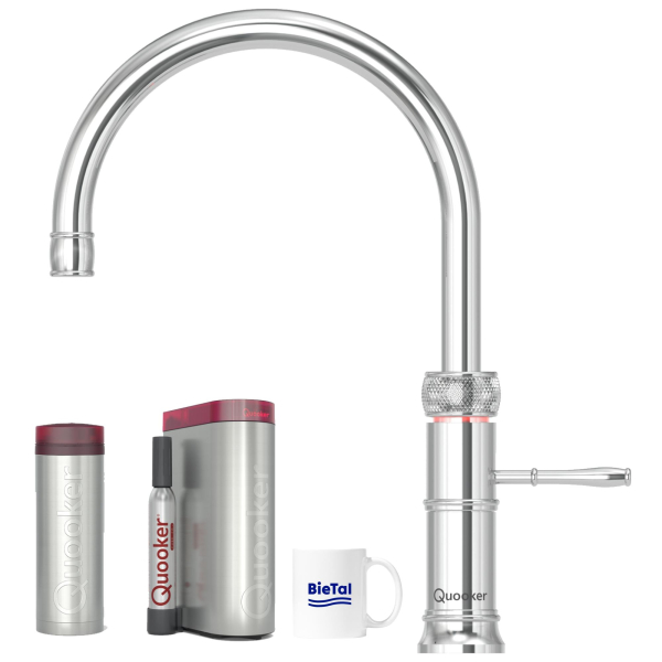 Quooker Wasserhahn Classic Fusion Round verchromt glänzend PRO3 CUBE Sprudelwasser