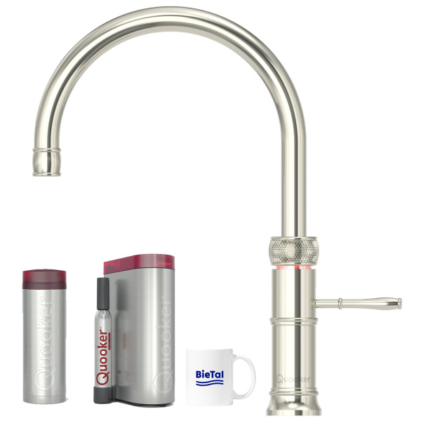 Quooker Wasserhahn Classic Fusion Round Nickel PRO3 Reservoire CUBE Sprudelwasser