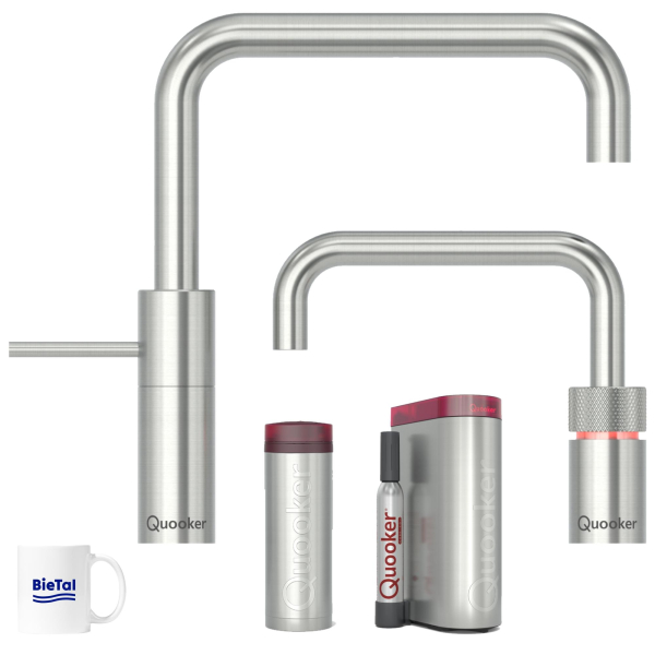 Quooker Wasserhahn Nordic Square Twintaps Voll Edelstahl PRO3 CUBE Sprudelwasser