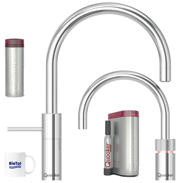 Quooker Wasserhahn Nordic Round Twintaps verchromt glänzend PRO3 CUBE Sprudelwasser