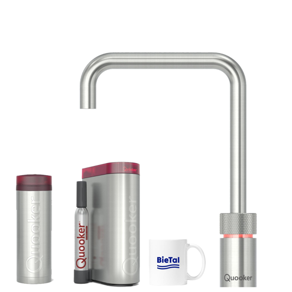 Quooker Wasserhahn Nordic Square single tap Voll Edelstahl & PRO3 & CUBE