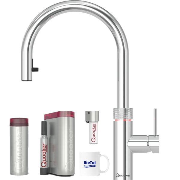 Quooker Wasserhahn Flex verchromt glänzend PRO3 CUBE Sprudelwasser CUBE Filter