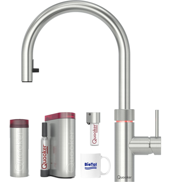 Quooker Wasserhahn Flex Voll Edelstahl & PRO3 & CUBE Sprudelwasser & CUBE Filter