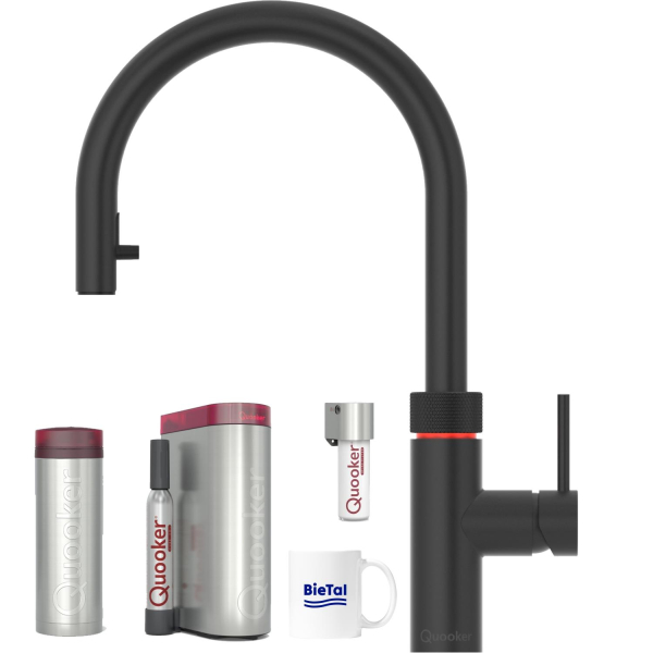 Quooker Wasserhahn Flex schwarz PRO3 Heißwasser CUBE Sprudelwasser & CUBE Filter