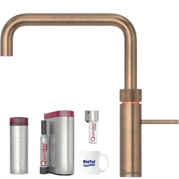 Quooker Wasserhahn Fusion Square Messing Patina & PRO3 & CUBE & CUBE Filter