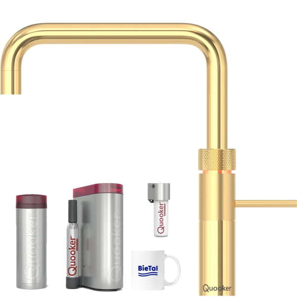 Quooker Wasserhahn Fusion Square gold & PRO3 Reservoire & CUBE & CUBE Filter
