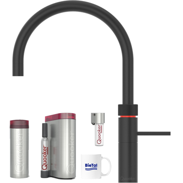 Quooker Wasserhahn Fusion Round schwarz & PRO3 Reservoire & CUBE & CUBE Filter