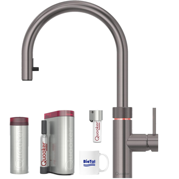 Quooker Wasserhahn Flex Gunmetal & PRO3 Heißwasser & CUBE & Quooker CUBE Filter