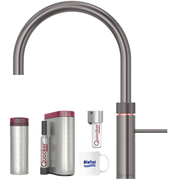 Quooker Wasserhahn Fusion Round Gunmetal & PRO3 Reservoire & CUBE & CUBE Filter