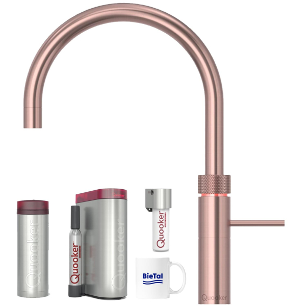 Quooker Wasserhahn Fusion Round Kupfer Rosé PRO3 Reservoire & CUBE & CUBE Filter