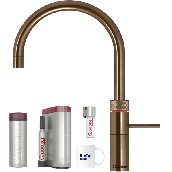 Quooker Wasserhahn Fusion Round Messing Patina PRO3 Reservoire CUBE & CUBE Filter