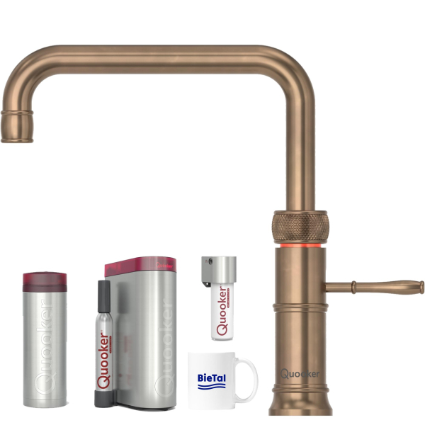 Quooker Wasserhahn Classic Fusion Square Messing Patina PRO3 CUBE & CUBE Filter