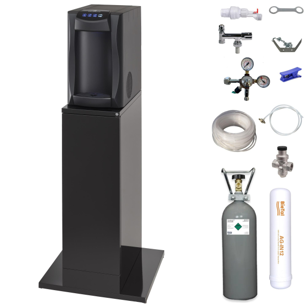 blupura Piccola HOT 15 Fizz schwarz Heißwasser & Unterschrank & Sprudelwasser