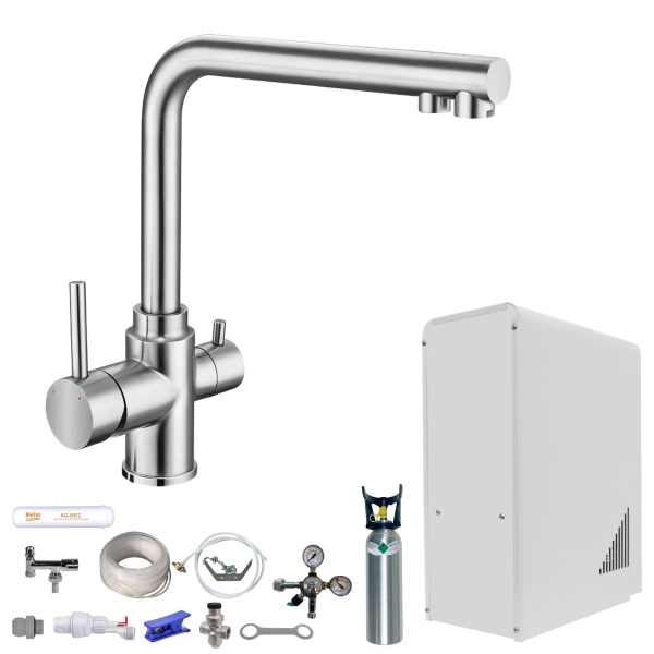 Tafelwasseranlage BieTal® BT-10U Tafelwassergerät & 3-Wege L Wasserhahn & 2kg CO2