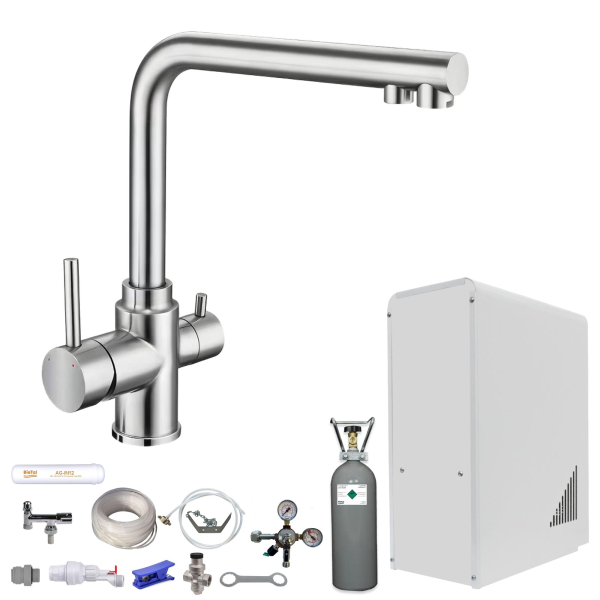 Tafelwasseranlage BieTal® BT-10U Tafelwassergerät & 3-Wege L Wasserhahn & 6kg CO2