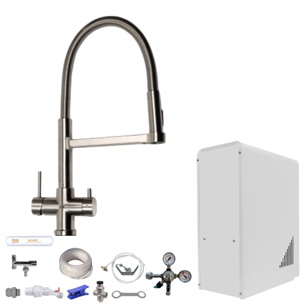 Tafelwasseranlage BieTal® BT-10U Sprudel Wasser & 5-Wege Edelstahl Wasserhahn Brause