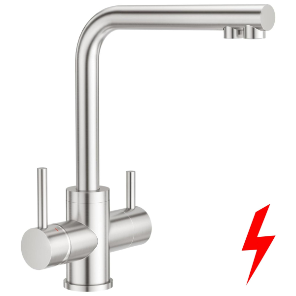 Wasserhahn Spültischarmatur NIEDERDRUCK BieTal® BT-301N 3-Wege L-Auslauf Edelstahl