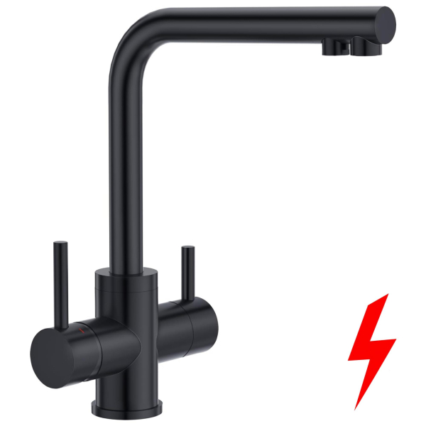 Wasserhahn Spültischarmatur NIEDERDRUCK BieTal® BT-301N 3-Wege L-Auslauf Schwarz