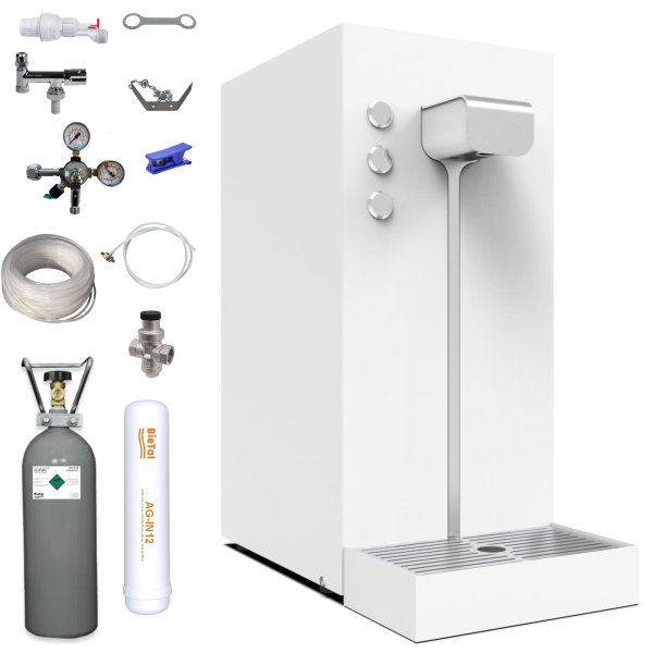 Italbedis Flux Slim Plus Weiss Sprudelwasser Tafelwasser Zapfanlage SET & 2 kg CO2