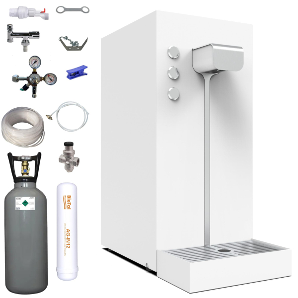 Italbedis Flux Slim Plus Weiss Sprudelwasser Tafelwasser Zapfanlage SET & 6 kg CO2
