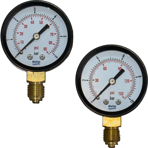 BieTal® Arbeitsmanometer Manometer 50mm mit 1/4 Zoll Gewinde - Anzeige 0-6/10 bar